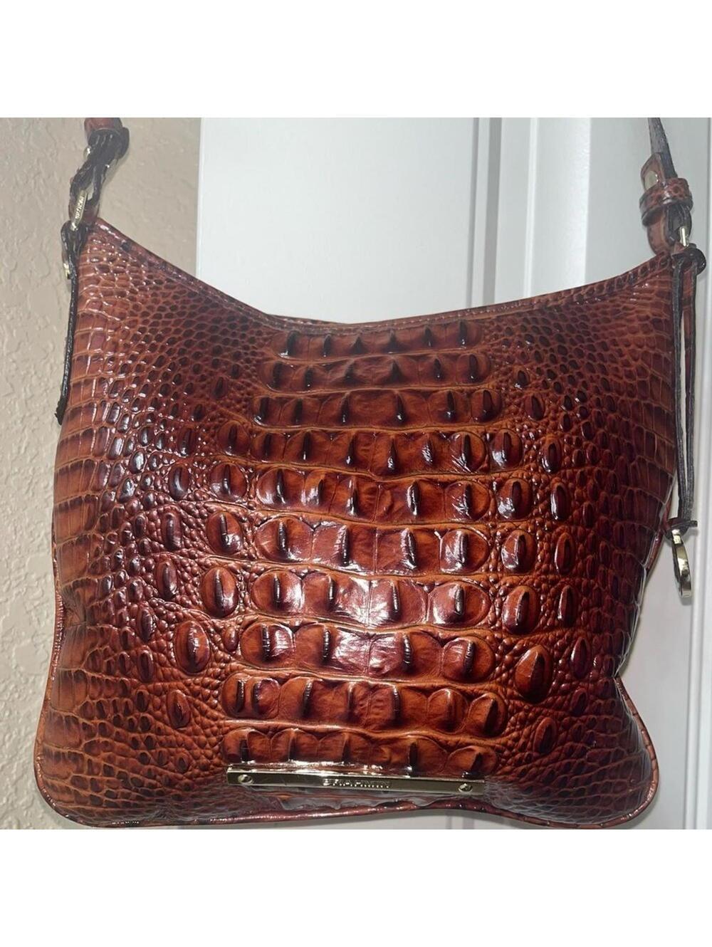 Brahmin Jody Leather Crossbody Crocodile Embossed Pecan Melbourne